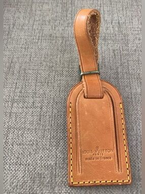 Vintage Louis Vuitton Classic Brown Leather Luggage Tag Bag Charm Keyring A04
